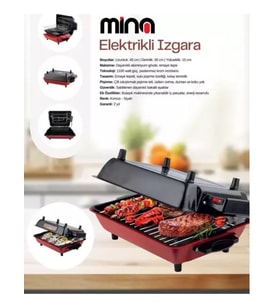 Büyük Elektrikli Izgara I 35x25 Cm I Mangal Barbekü Balık Kebap I Emaye Gövde Ve Tepsi I 1100w (Kırmızı-Siyah)