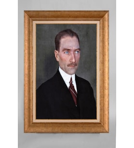 Altın Varaklı Paspartulu Çerçeveli Atatürk Tablo sd465