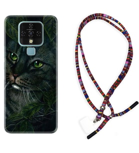 Tecno Camon 16 18P Pova Kılıf Boyun Asklı Rasta Silikon Flowers Cat 1345