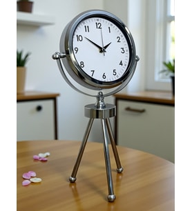 Krom Modern Classic Üç Ayaklı Metal Masa Saati (Kahverengi Açık)