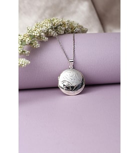 Resimlik Kolye Yuvarlak Madalyon Desenli Gümüş Zincir 925 Ayar Kolye (Silver)