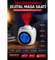 Duvara Yansıtan Projeksiyonlu Dijital Çalar Saat Konuşan Termometreli LED Alarm Masa Saati