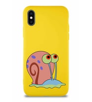 Apple iPhone XS Soft Premier Kapak Salyangoz Gary Tasarımlı Silikon Kılıf - Sarı (Şeffaf)