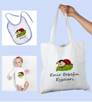 eJOYA Bebeklere Özel Çantasında Kişiye Özel Zıbın Ve Önlük Bebek Hediye Seti 109975 (Mavi)