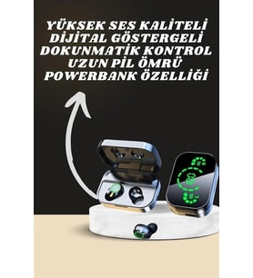 7 Kordonlu Akıllı Saat Ve Aynalı Bluetooth Kulaklık Powerbank Dijital Göstergeli