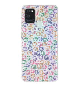 Samsung Galaxy A21s Uyumlu Kapak Hello Kitty Tasarımlı Şeffaf Silikon Kılıf