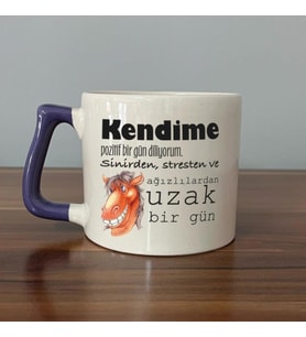 Kendime Pozitif Bir Gün Diliyorum Baskılı Mor Kulplu D Kupa
