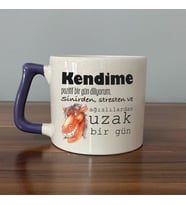 Kendime Pozitif Bir Gün Diliyorum Baskılı Mor Kulplu D Kupa