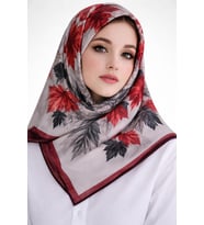 Soft Pamuk Eşarp-90 X 90 -06109 (Beyaz - Bordo)
