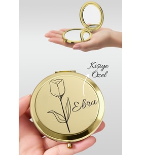 Kişiye Özel İsim Baskılı Premium Gold Cep Aynası Makyaj Aynası - Asil Lale