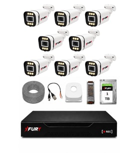FURY 8 Kameralı 5MP Lens 1080P 6 Warm LED Renkli Gece Görüşlü Güvenlik Kamera Sistemi 1TB 1606