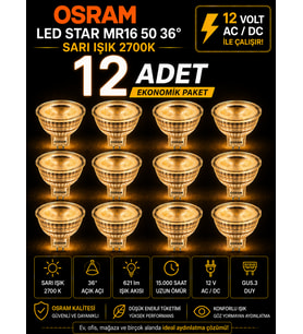 (12 Adet) Ledvance 12V AC/DC 6.1W (50W) 2700K (Sarı Işık) GU5.3 Duylu LED Çanak Ampul