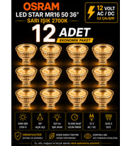 (12 Adet) Ledvance 12V AC/DC 6.1W (50W) 2700K (Sarı Işık) GU5.3 Duylu LED Çanak Ampul