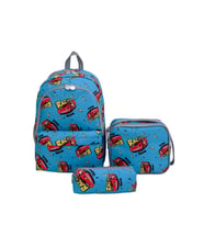 Superbag Erkek Çocuk Ilkokul Çantası Racing Araba Desenli Sırt Çantası Beslenmelik Kalemlik 3'lü Set (Turkuaz-Kırmızı)