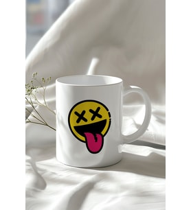 Emoji Figürlü  330ml Baskılı Beyaz Seramik Kupa Bardak