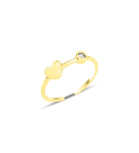 Gümüş altın yaldızlI kalp ve zirkon tek taşlı alttan ayarlanabilir yüzük SGTL12244GOLD (Rose)
