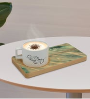 BK Gift Kişiye Özel Mermer Tasarımlı Doğal Ahşap Tabaklı Seramik Fincan Sunum Seti  Model 2