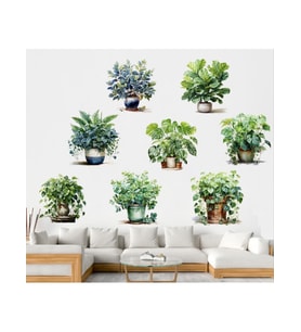 Saksılı Çiçek Tasarımlı 8li Sticker (5343)