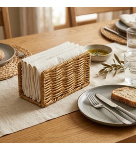 Lexroo DEİNHAUS Hasır Örgü Peçetelik, Doğal Renk, Rattan, 14x5x8 cm, Rustik Stil, Yemek Masası için