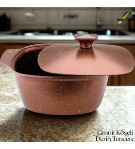 20 Cm Granit Köşeli Derin Tencere Alüminyum Kapak - Koyu Bakır