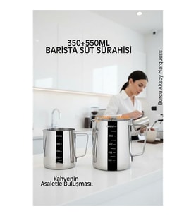 İnox 350ml-550ml Barista Süt Sürahisi Seti - Süt Köpürtme Potu -  Paslanmaz Çelik
