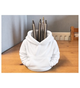 Alvera Kapüşonlu Sweatshirt Kalemlik – 3D Baskı Masaüstü Organizer-Beyaz