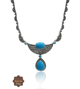 Firuze Taşlı Sallantılı Damla Model Markazit Taşlı Gümüş Kadın Gerdanlık 201024274