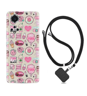 Huawei Nova Y70 Y90 Nova 9 SE  Kılıf Boyun Askılı Silikon Donut Flamingo 1415