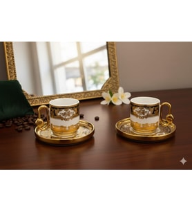 DECO VİEN VİNTAGE SİYAH-GOLD 2'Lİ PORSELEN KAHVE FİNCAN TAKIMI