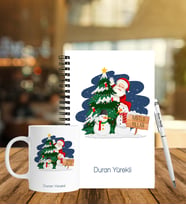 Yılbaşı İçin Kişiye Özel Ahşap Defter Kalem & Kupa Hediye Seti