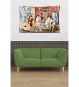 Tarihi Musiki Temalı Leke Tutmaz Kadife Doku Kumaş Duvar Örtüsü Duvar Halısı Tapestry (Kiremit)