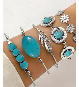 5 PARÇA ÇELİK BİLEKLİK -OPAL TASLI