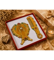 Dekoratif Kalp Tasarımlı Taş Detaylı Aynalı Tarak Seti Gold Renk 24 x 10 cm Şık Tasarım Set