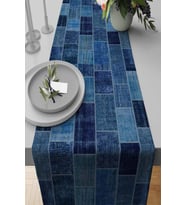 Mavi Patchwork Desenli Premium Masa Örtüsü Runner RNR297