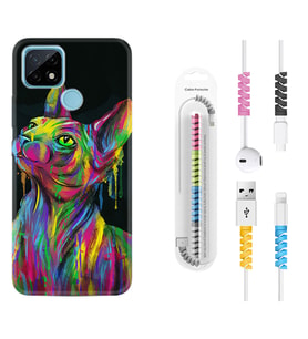 Realme C11 C21 C21Y C25Y C11 2021 Kılıf Kablo Koruma Spiral Silikon Color Cat 1754