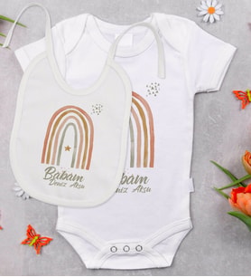 BK Kids Kişiye Özel Babam Tasarımlı Bebek Body Zıbın ve Mama Önlüğü Hediye Seti - Model 1