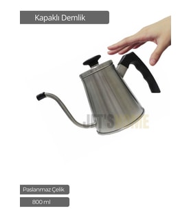 Kapaklı Demlik Paslanmaz Kahve Demliği İndüksiyon Uyumlu Çelik Küçük Boy Demlik İnox 800 ml