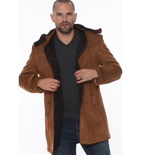 PLT8399 DEWBERRY SÜET GÖRÜNÜMLÜ ERKEK PALTO-AÇIK CAMEL