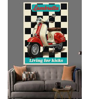 Kırmızı Scooter Klasik Motosiklet Dekoratif Kanvas - Mdf Ahşap Tablo