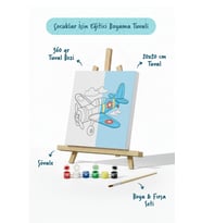 Uçak Temalı Çocuk Boyama Tuvali – Şövaleli Eğitici Boyama Seti 20x20 cm