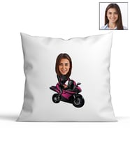 Kişiye Özel Motorcu Kadın Tasarımlı Karikatür Yastık 58