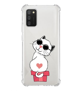Samsung Galaxy A02s Uyumlu Köşe Korumalı Antişok Kapak Cool Cat Tasarımlı Şeffaf Silikon Kılıf