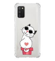 Samsung Galaxy A02s Uyumlu Köşe Korumalı Antişok Kapak Cool Cat Tasarımlı Şeffaf Silikon Kılıf