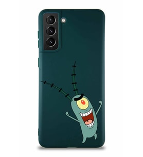 Samsung Galaxy S21 Plus Soft Premier Kapak Plankton Tasarımlı Silikon Kılıf - Yeşil (Şeffaf)