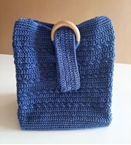 Mi-Knitting, Saten Makrome İp Çanta, Saks mavi Kadın Çantası, Kadın Kol Çantası, Eişi Kadın Çantası