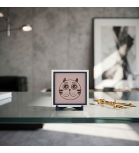 Komik ve Sevimli Kedi Portresi Sehpa Süsü Masaüstü Hediyelik Obje - İlham Veren Bir Dekorasyon Ögesi, Yeni Yuvayı Güzelleştiren Anlamlı Bir Hediye (Minimalist) 10x10 cm