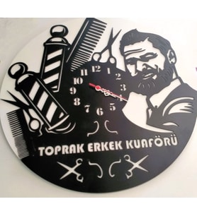 ERKEK BERBER(KUAFÖR) İÇİN DEKORATİF DUVAR SAATİ -2