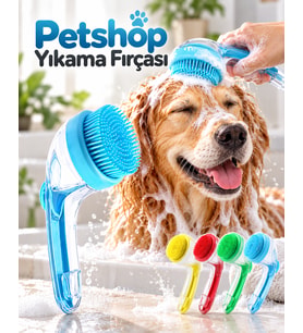 Lexroo 1. Yumuşak Silikon Uçlu Pet Banyo Fırçası Şampuan Hazneli Kedi Köpek Yıkama ve Masaj Tarağı