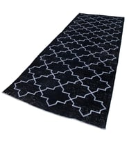Siyah Renk Modern Geometrik Desenli El Dokuma Yün Salon Halısı Kısa Havlı Estetik Seçenek