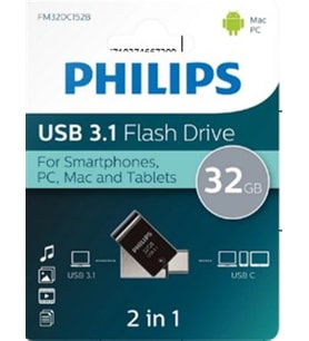 Philips FM32DC152B/00 32Gb 2 IN 1 TYPE-C/USB 3.1 Siyah Gri USB Bellek (4767)
